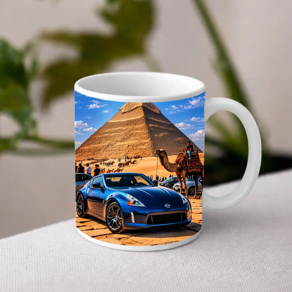 Nissan 370Z Blue Sports Car Egypt Pyramids – Mugs