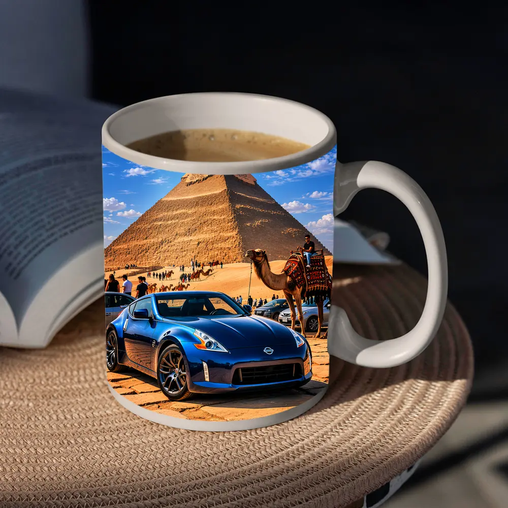Nissan 370Z Blue Sports Car Egypt Pyramids – Mugs