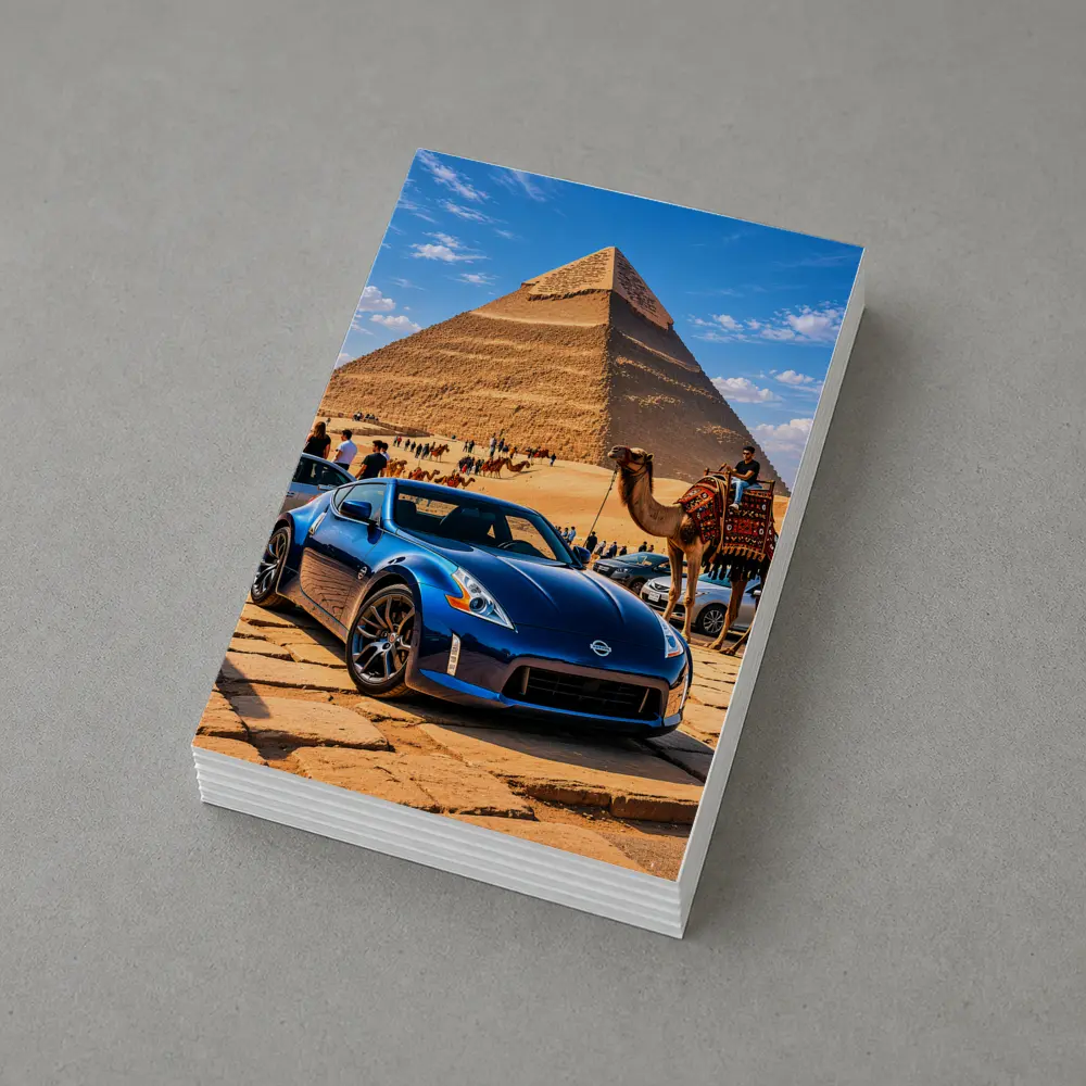 Nissan 370Z Blue Sports Car Egypt Pyramids – Postcards