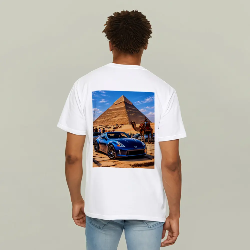 Nissan 370Z Blue Sports Car Egypt Pyramids – T-Shirts
