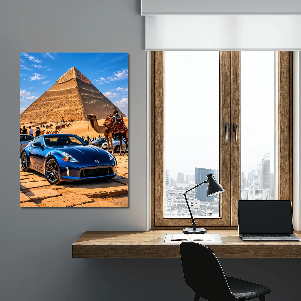Nissan 370Z Blue Sports Car Egypt Pyramids – Wall Art