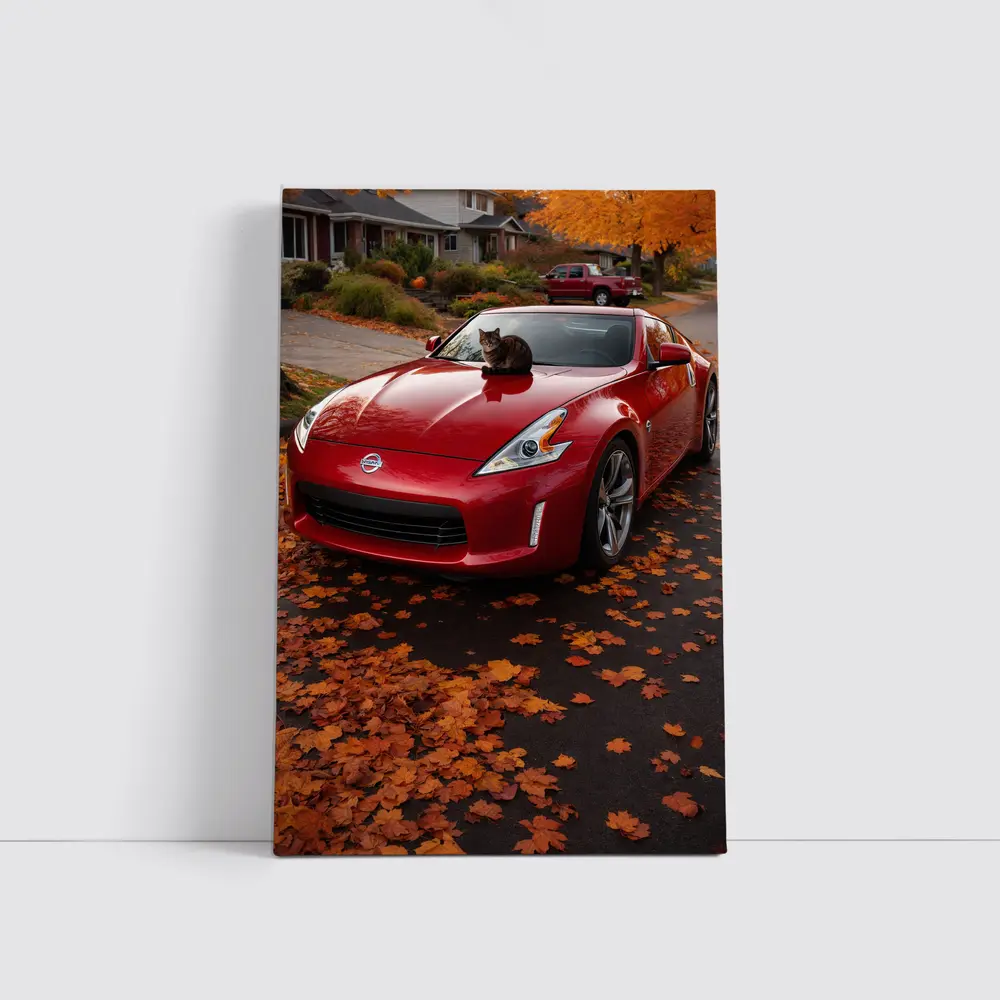 Nissan 370Z Red Sports Car Autumn Street – Wall Art