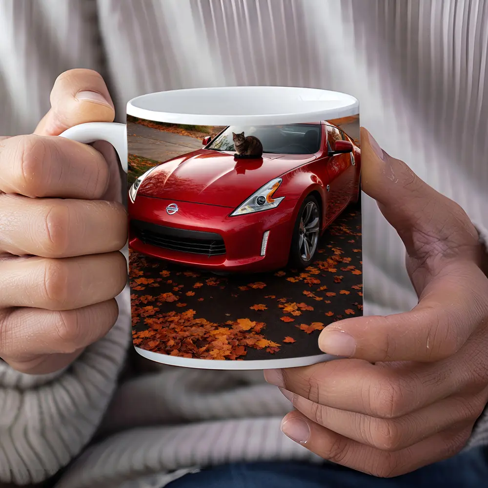 Nissan 370Z Red Sports Car Autumn Street – Mugs