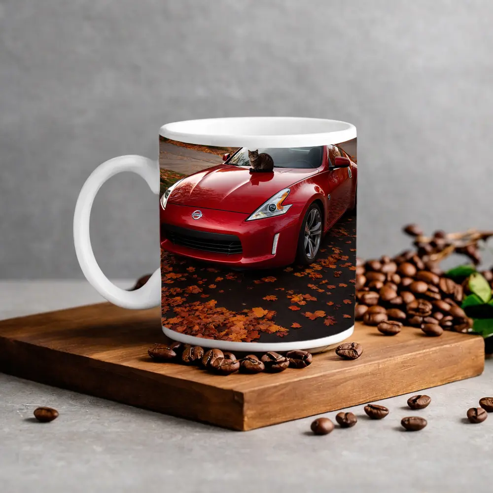 Nissan 370Z Red Sports Car Autumn Street – Mugs