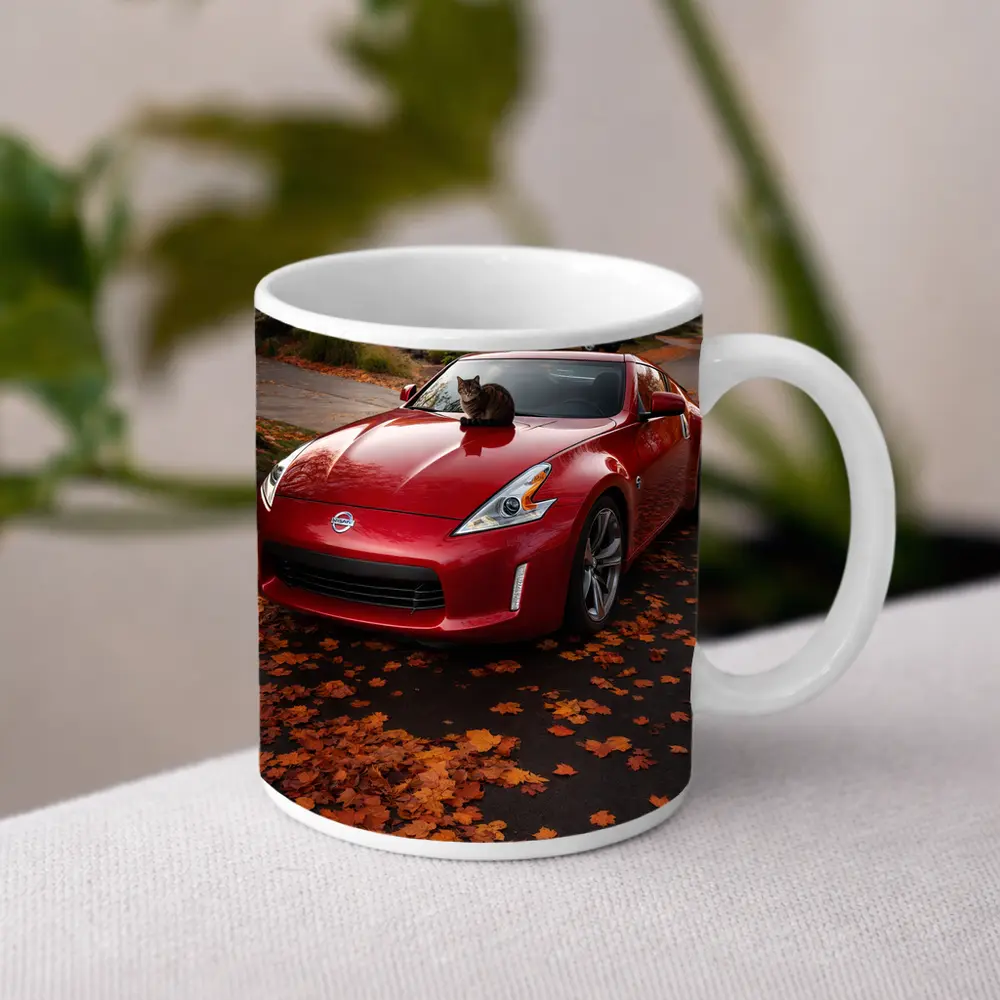 Nissan 370Z Red Sports Car Autumn Street – Mugs
