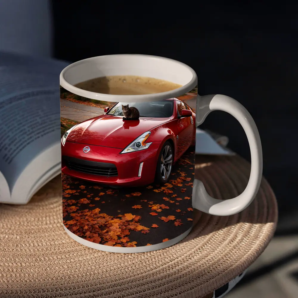 Nissan 370Z Red Sports Car Autumn Street – Mugs