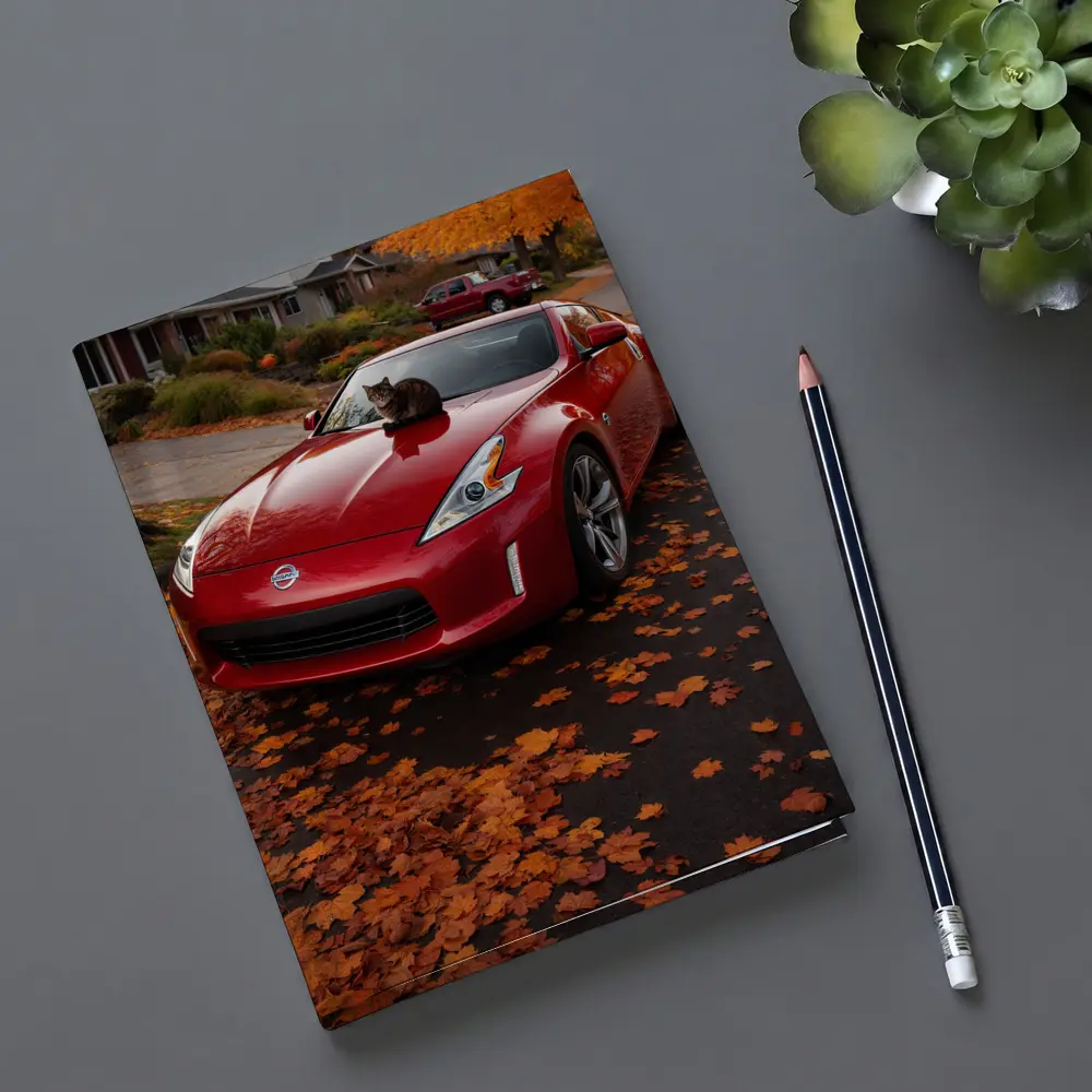Nissan 370Z Red Sports Car Autumn Street – Notebooks