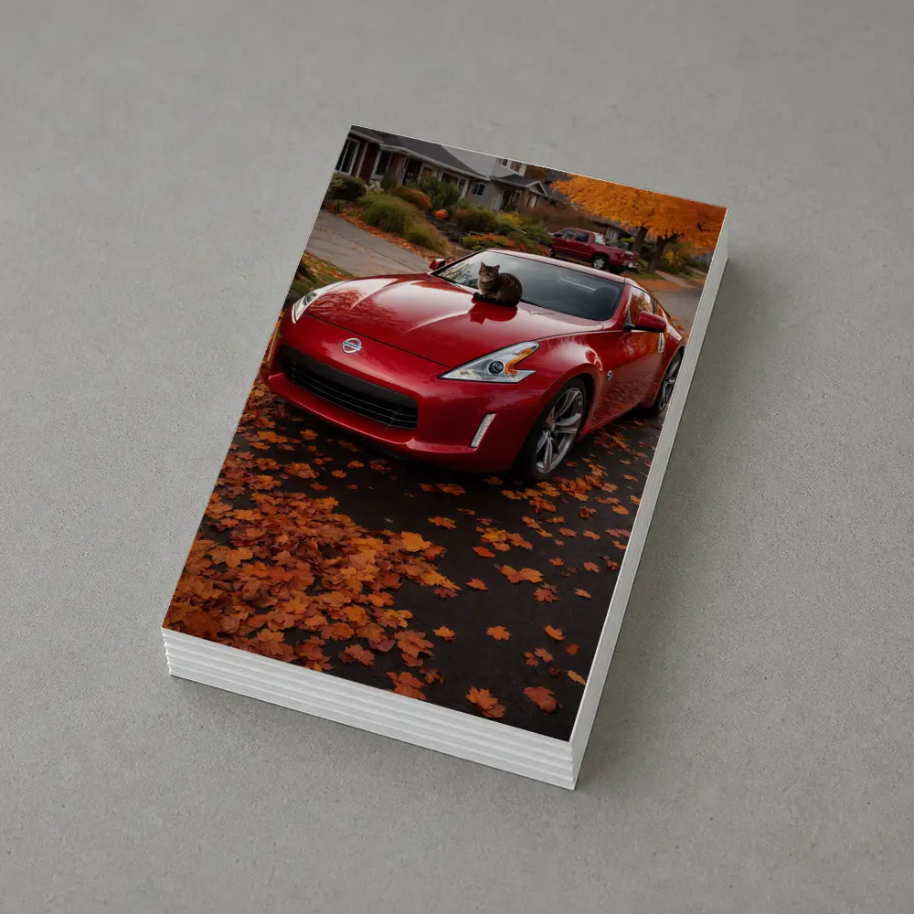 Nissan 370Z Red Sports Car Autumn Street – Postcards