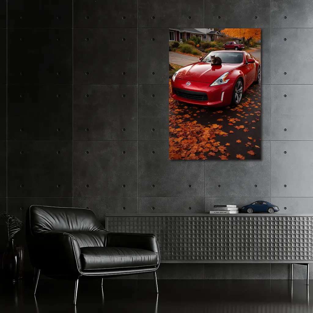 Nissan 370Z Red Sports Car Autumn Street – Wall Art