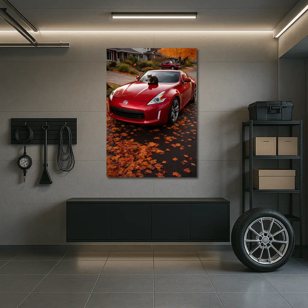 Nissan 370Z Red Sports Car Autumn Street – Wall Art