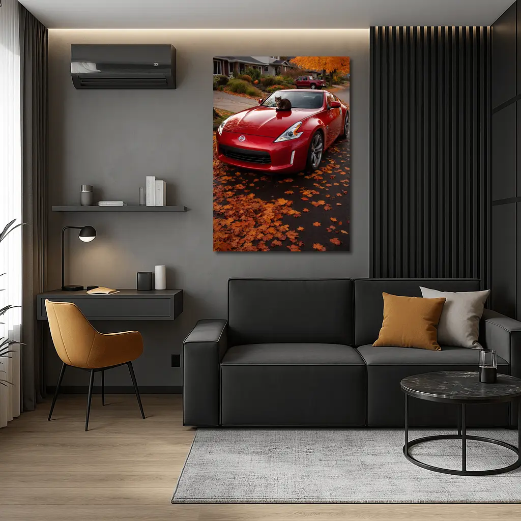 Nissan 370Z Red Sports Car Autumn Street – Wall Art