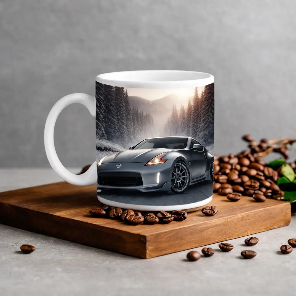 Nissan 370Z Silver Sports Car Winter Forest – Mugs