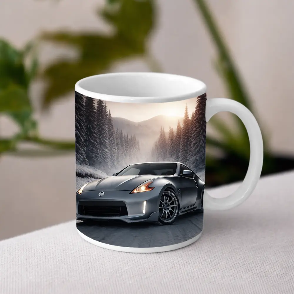 Nissan 370Z Silver Sports Car Winter Forest – Mugs