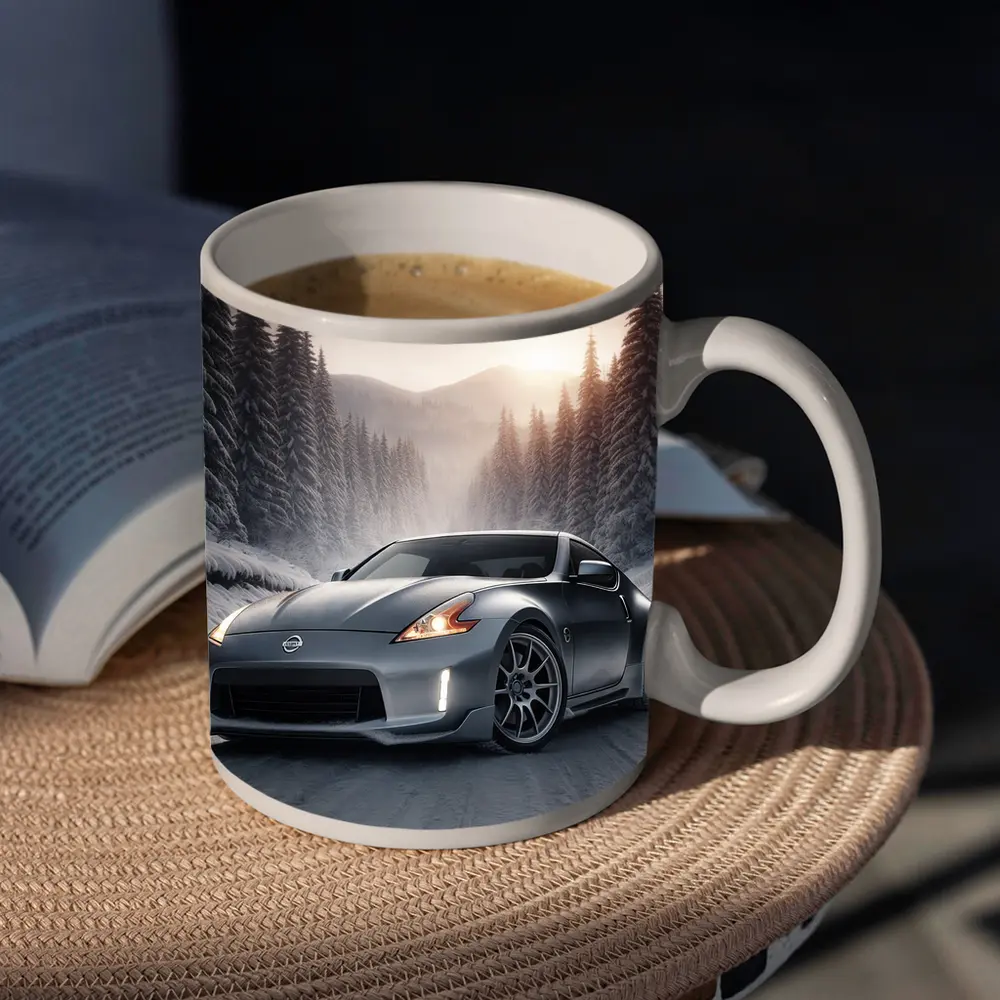 Nissan 370Z Silver Sports Car Winter Forest – Mugs