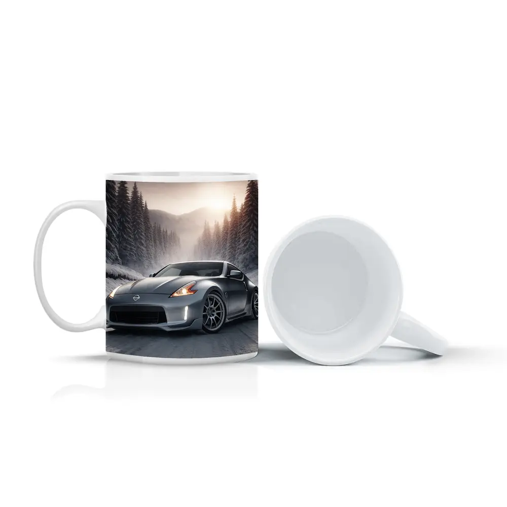 Nissan 370Z Silver Sports Car Winter Forest – Mugs