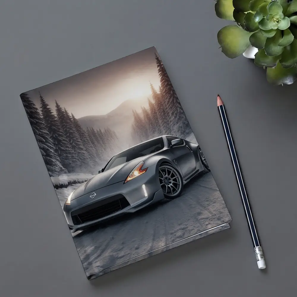 Nissan 370Z Silver Sports Car Winter Forest – Notebooks