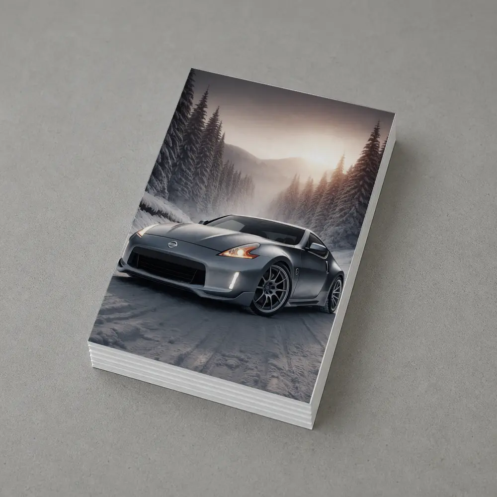 Nissan 370Z Silver Sports Car Winter Forest – Postcards
