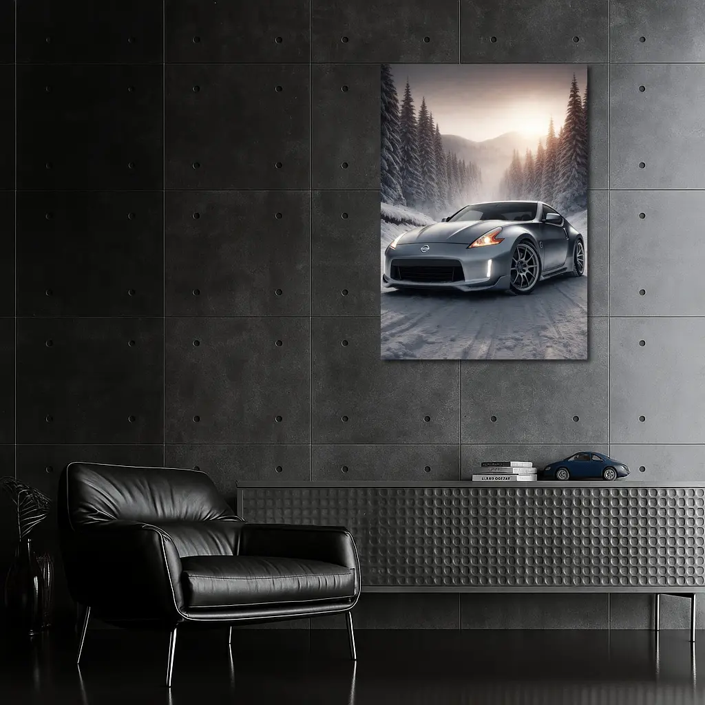 Nissan 370Z Silver Sports Car Winter Forest – Wall Art