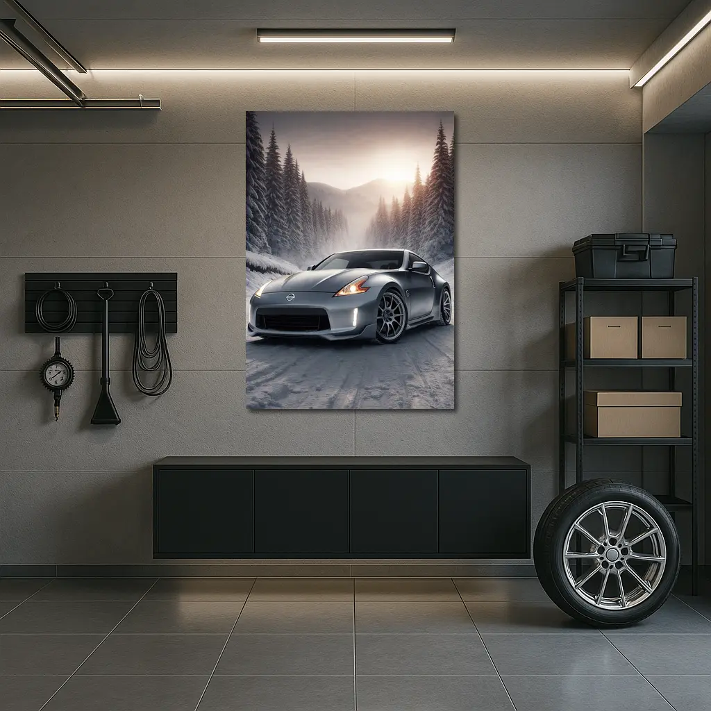 Nissan 370Z Silver Sports Car Winter Forest – Wall Art