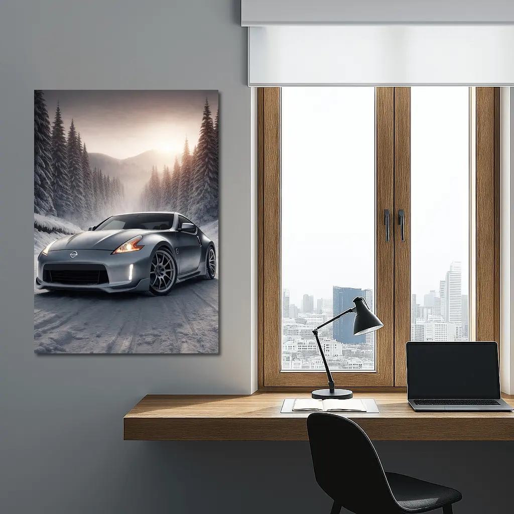 Nissan 370Z Silver Sports Car Winter Forest – Wall Art
