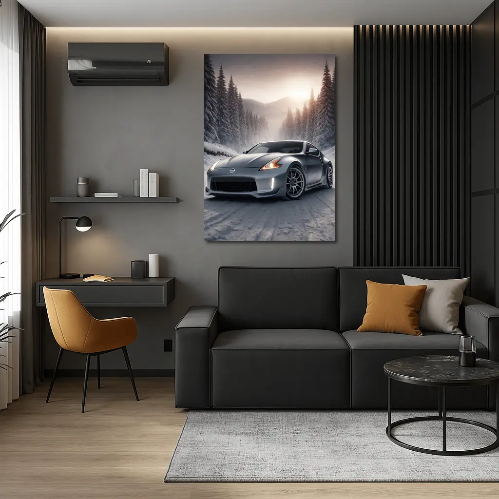 Nissan 370Z Silver Sports Car Winter Forest – Wall Art