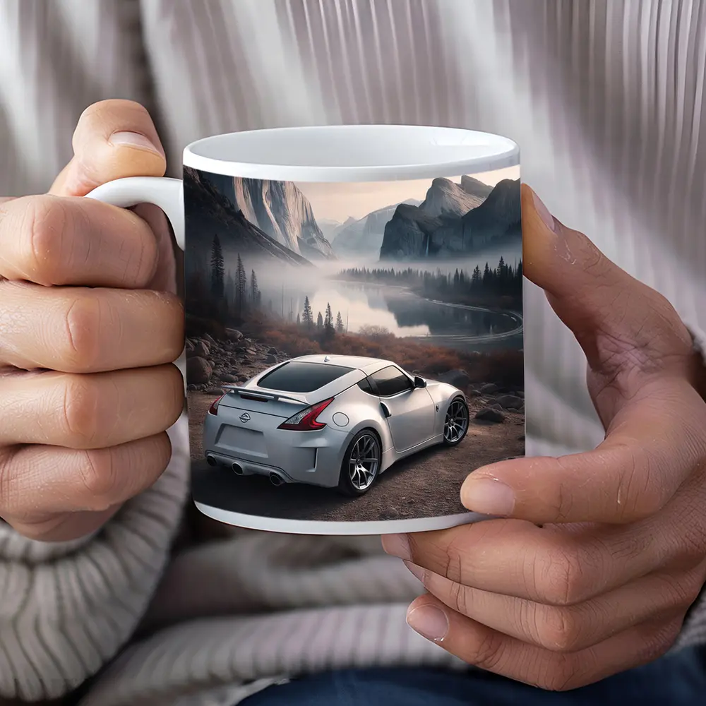 Nissan 370Z White Sports Car Mountain Valley – Mugs