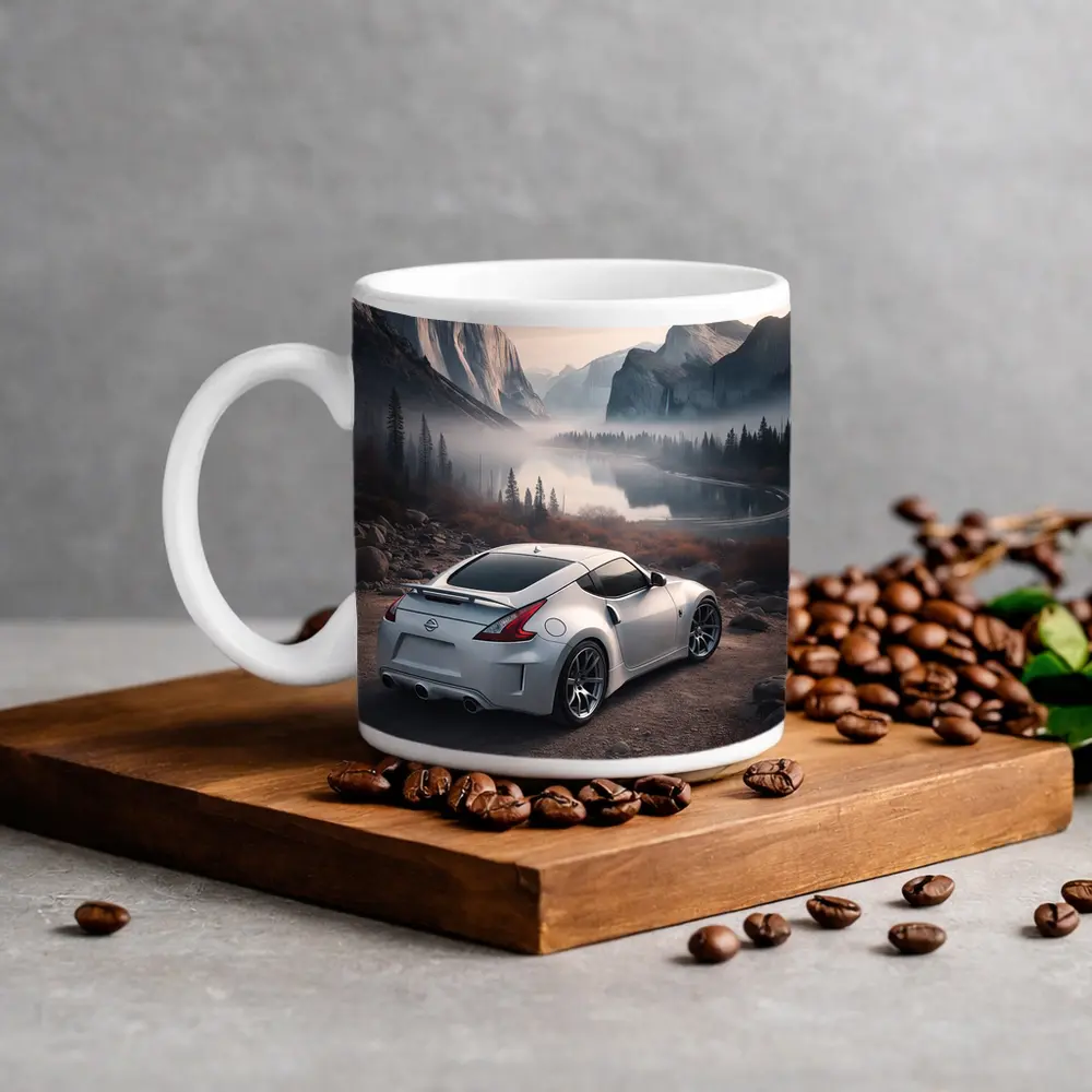 Nissan 370Z White Sports Car Mountain Valley – Mugs