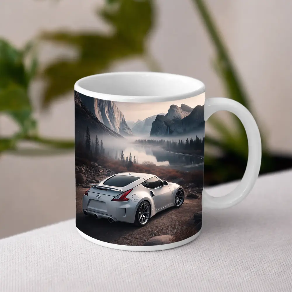 Nissan 370Z White Sports Car Mountain Valley – Mugs