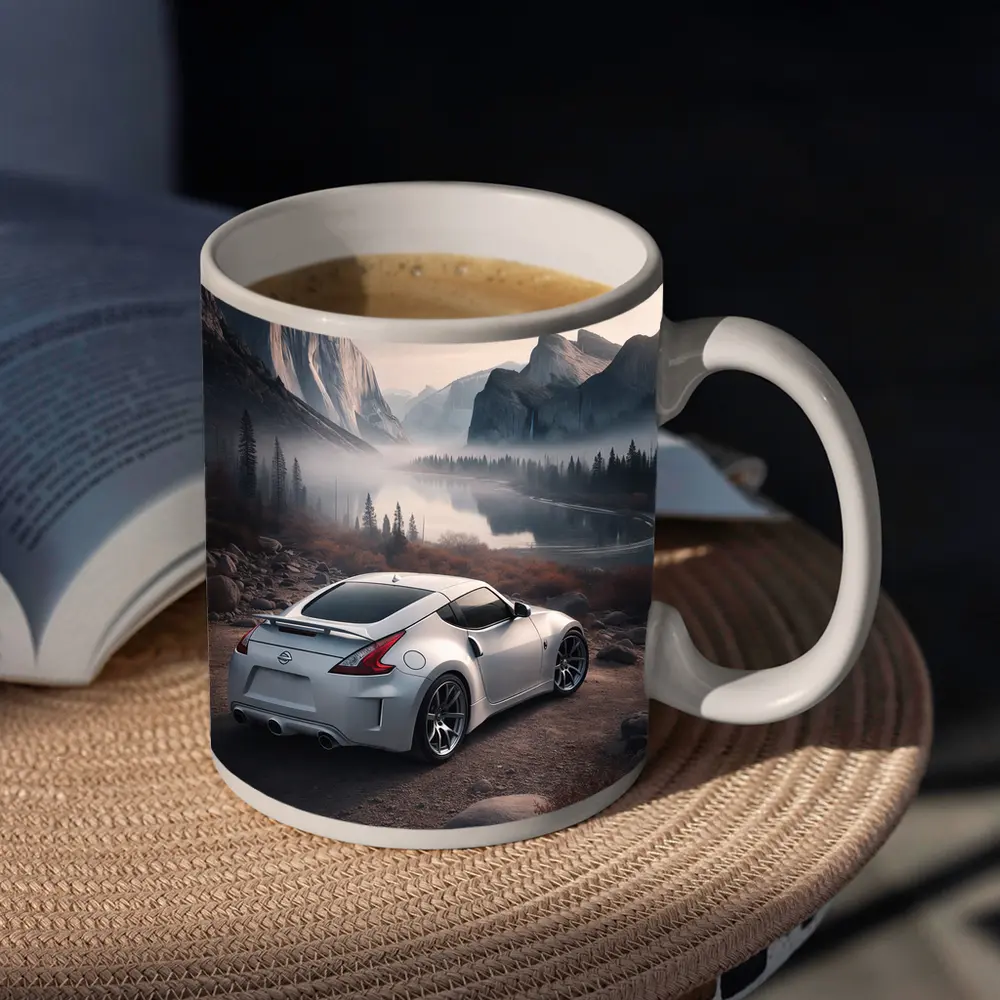 Nissan 370Z White Sports Car Mountain Valley – Mugs
