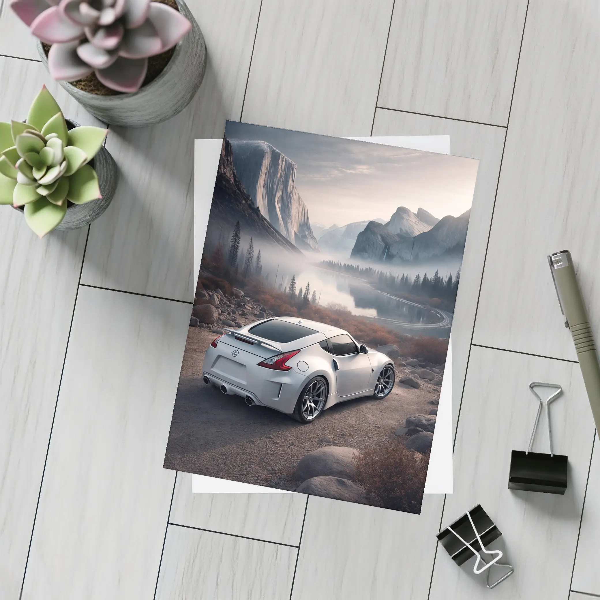 Nissan 370Z White Sports Car Mountain Valley – Postcards