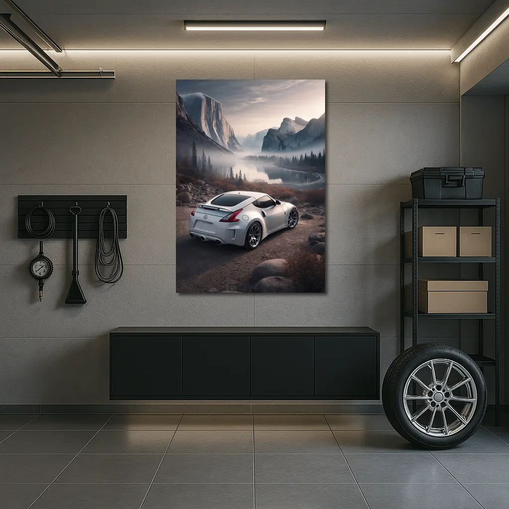 Nissan 370Z White Sports Car Mountain Valley – Wall Art
