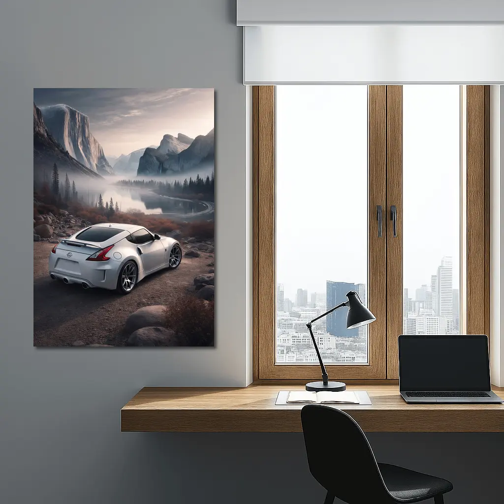 Nissan 370Z White Sports Car Mountain Valley – Wall Art