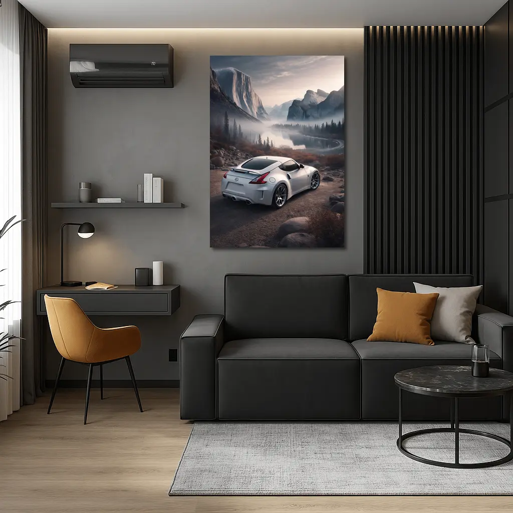 Nissan 370Z White Sports Car Mountain Valley – Wall Art