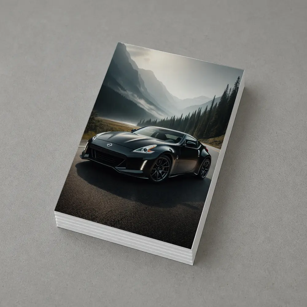 Nissan 370Z Black Sports Car Mountain Road – Postcards