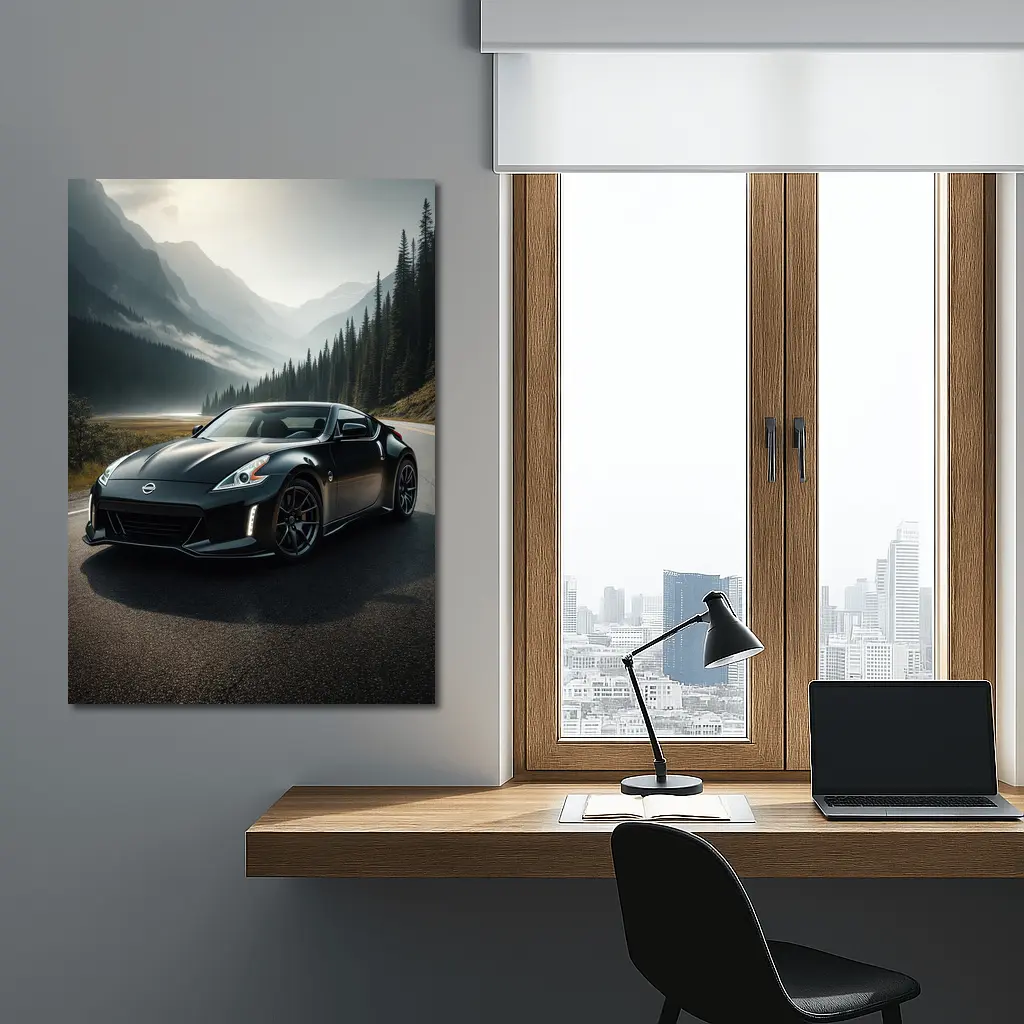 Nissan 370Z Black Sports Car Mountain Road – Wall Art