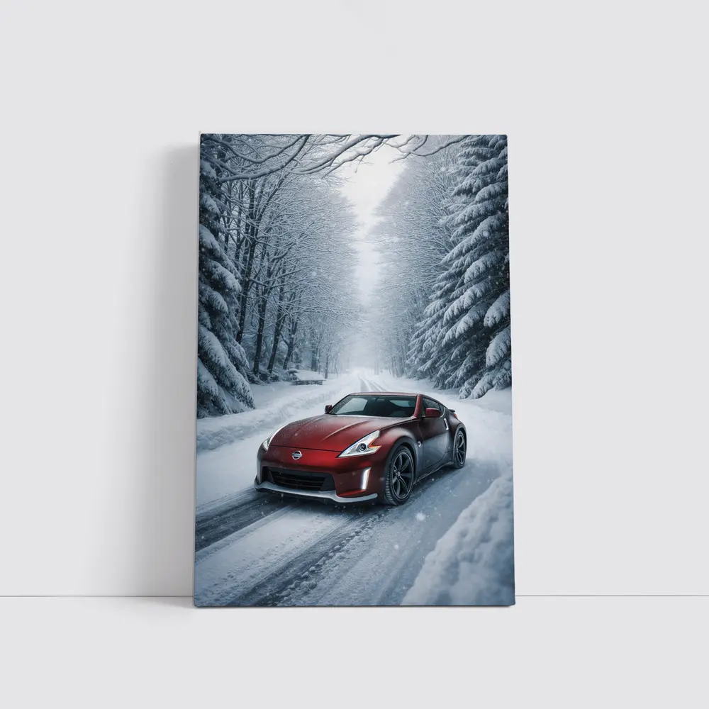 Nissan 370Z Red Sports Car Snowy Forest – Wall Art