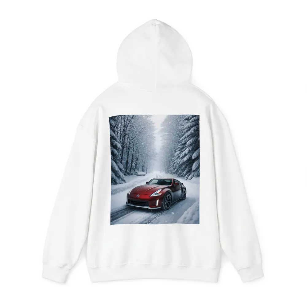 Nissan 370Z Red Sports Car Snowy Forest – Hoodies