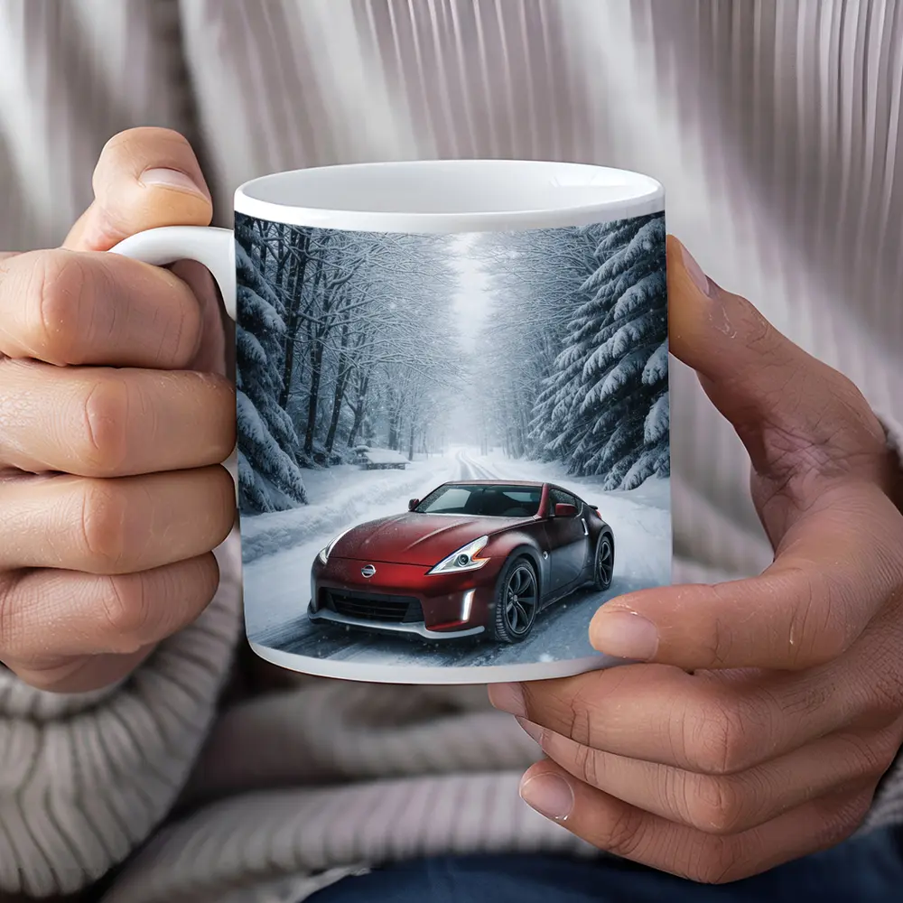 Nissan 370Z Red Sports Car Snowy Forest – Mugs