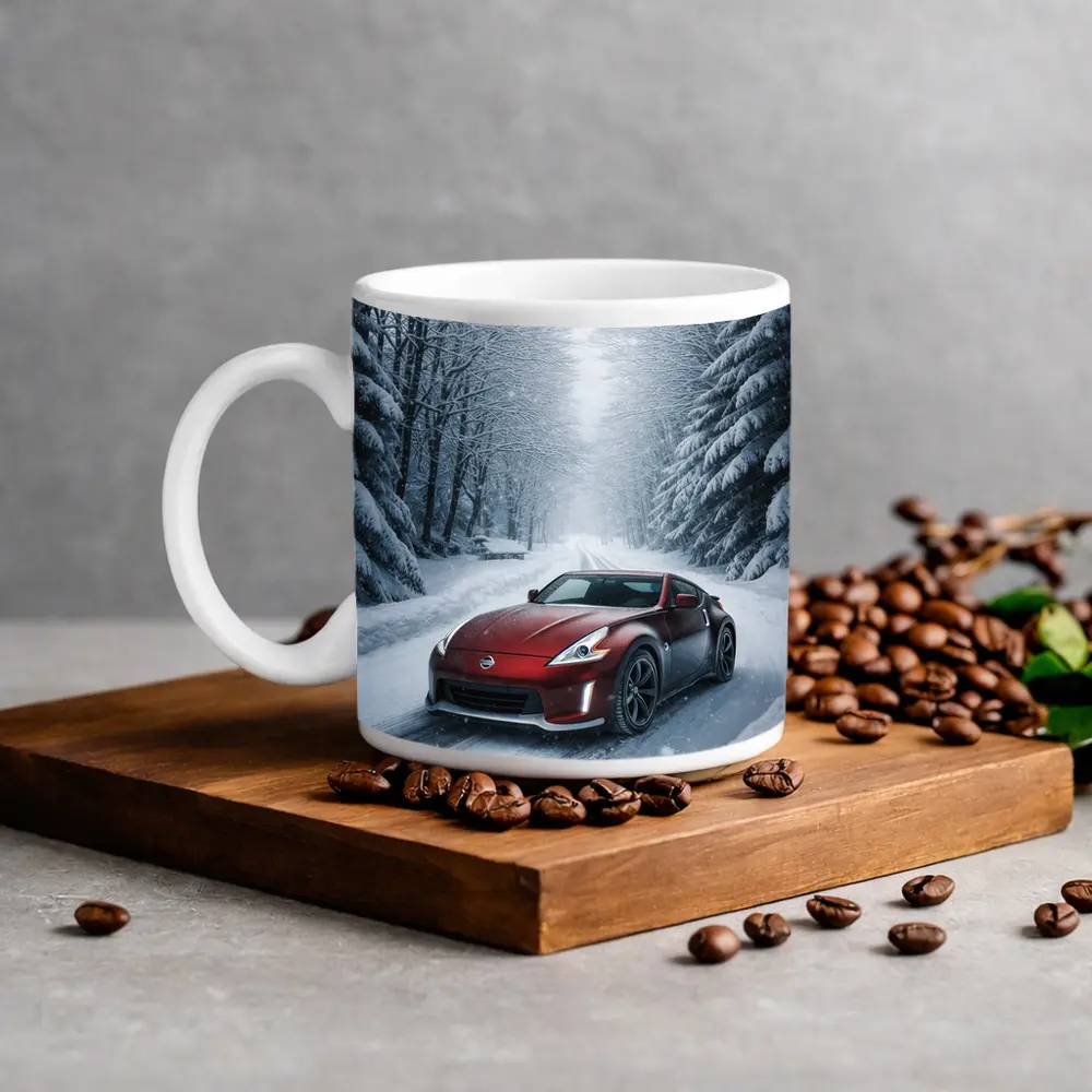 Nissan 370Z Red Sports Car Snowy Forest – Mugs