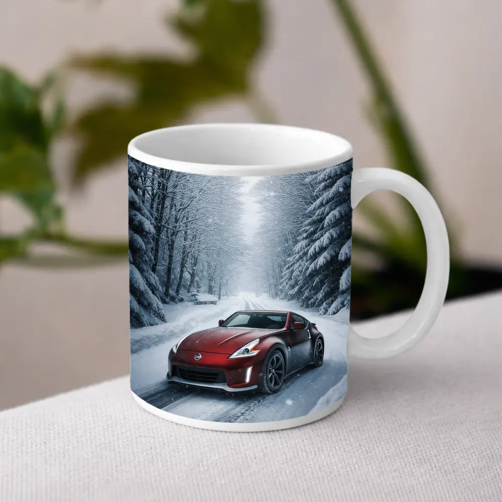 Nissan 370Z Red Sports Car Snowy Forest – Mugs