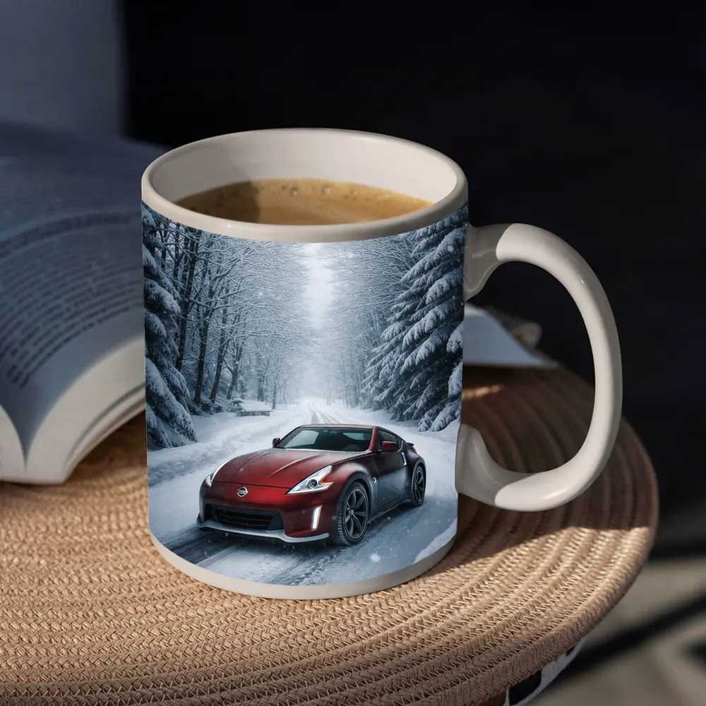 Nissan 370Z Red Sports Car Snowy Forest – Mugs