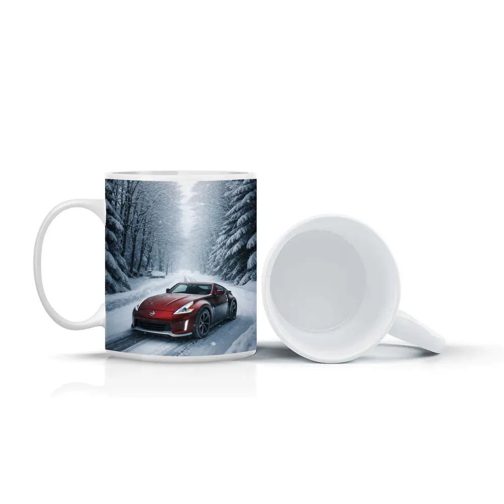 Nissan 370Z Red Sports Car Snowy Forest – Mugs