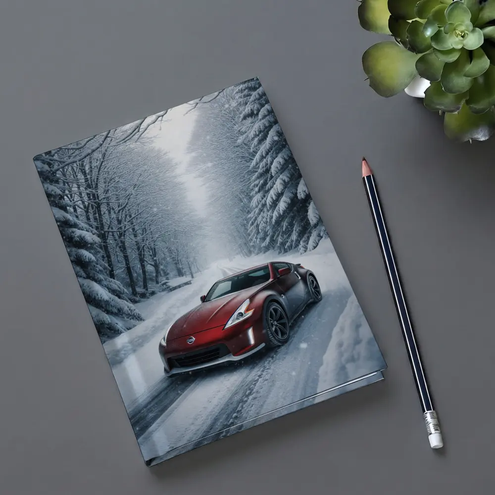 Nissan 370Z Red Sports Car Snowy Forest – Notebooks