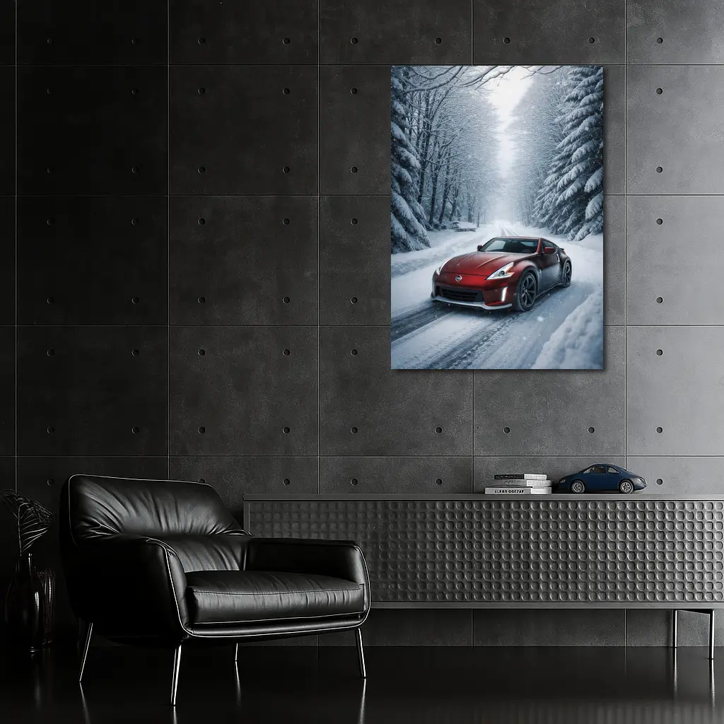 Nissan 370Z Red Sports Car Snowy Forest – Wall Art