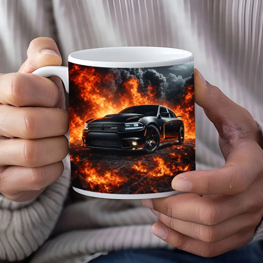 Dodge Charger SRT Black Flames Night Scene – Mugs