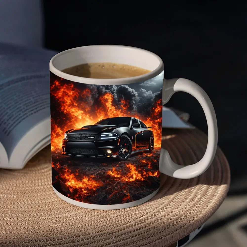 Dodge Charger SRT Black Flames Night Scene – Mugs