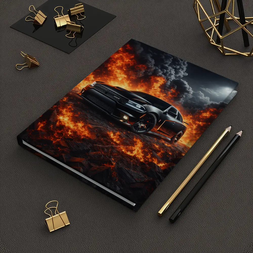 Dodge Charger SRT Black Flames Night Scene – Notebooks