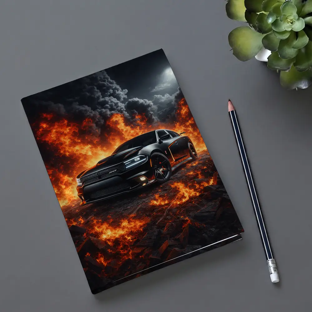 Dodge Charger SRT Black Flames Night Scene – Notebooks