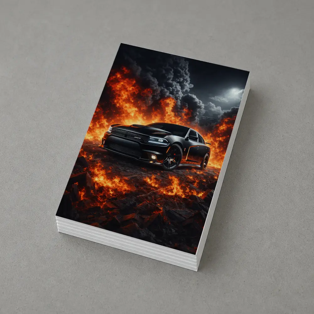 Dodge Charger SRT Black Flames Night Scene – Postcards