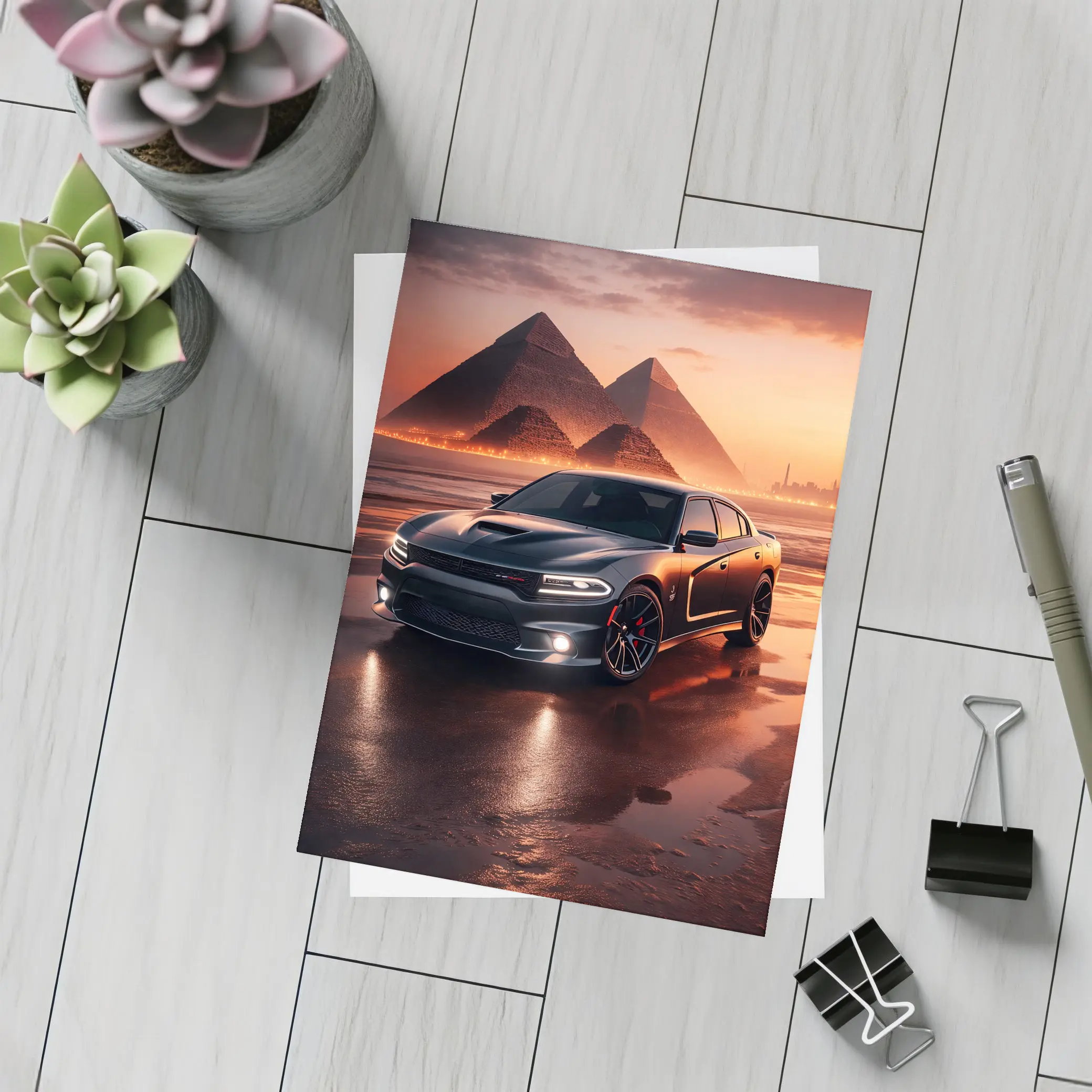 Dodge Charger SRT Black Egypt Pyramids Sunset – Postcards